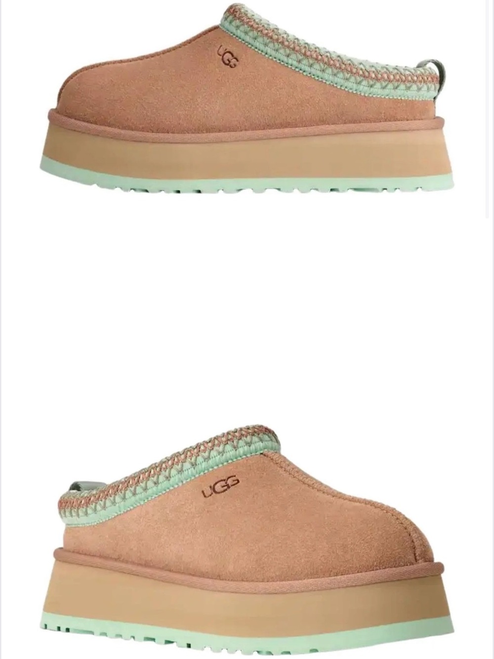 New Ugg Tazz II Lined Platform Mules Slides Arroyo Greenbelle Tan Green Teal 7